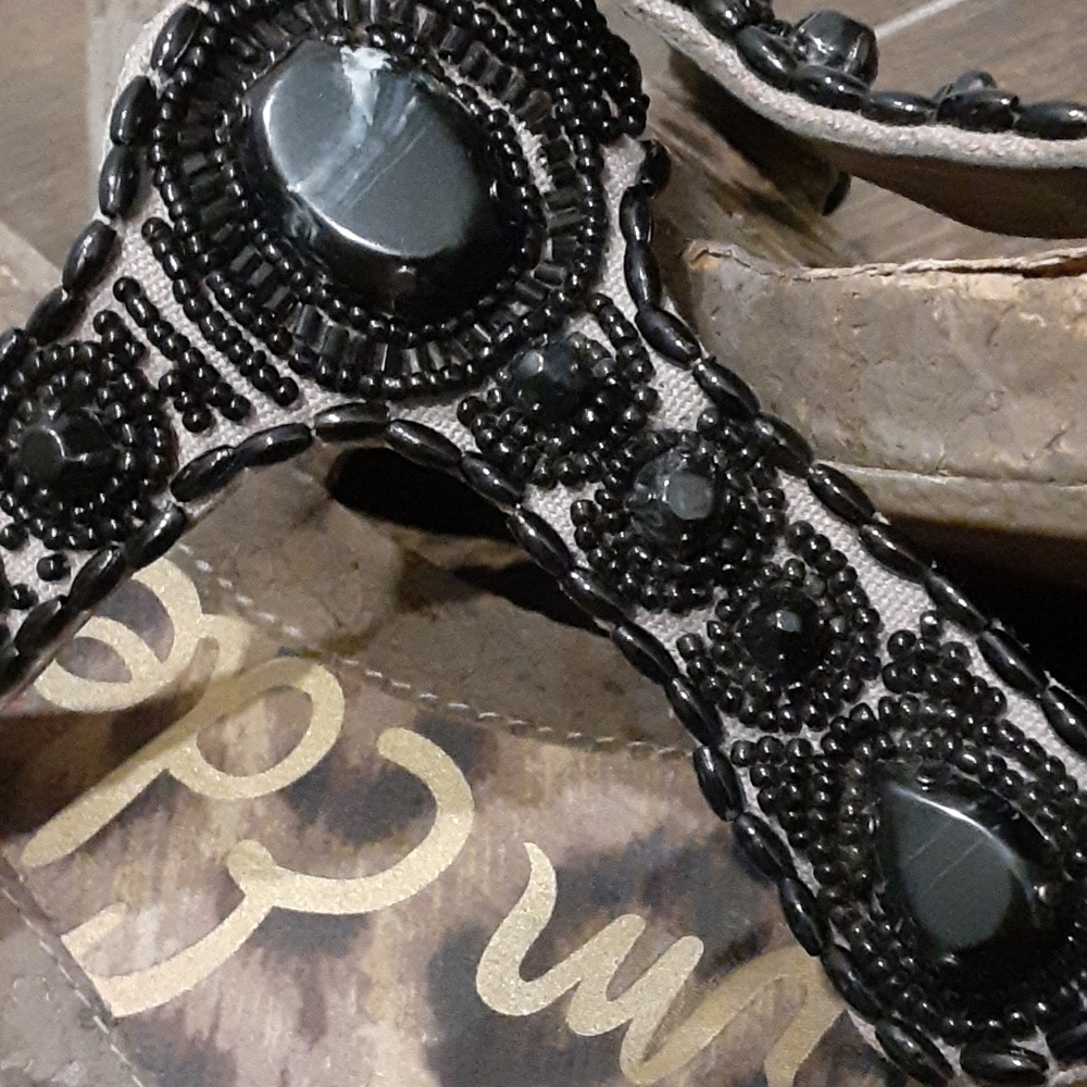 SAM EDELMAN sandals black stone leopard print beaded - 7.5